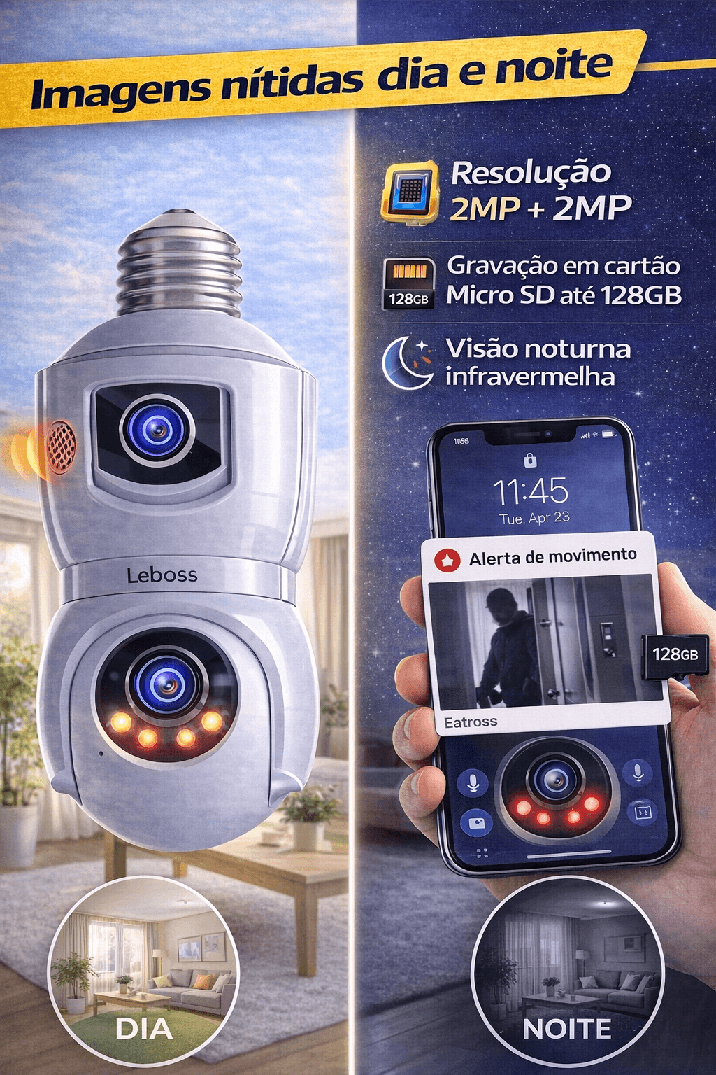 Câmera De Segurança Wifi Duas Lentes Com Rotação 360 - Imagem 2