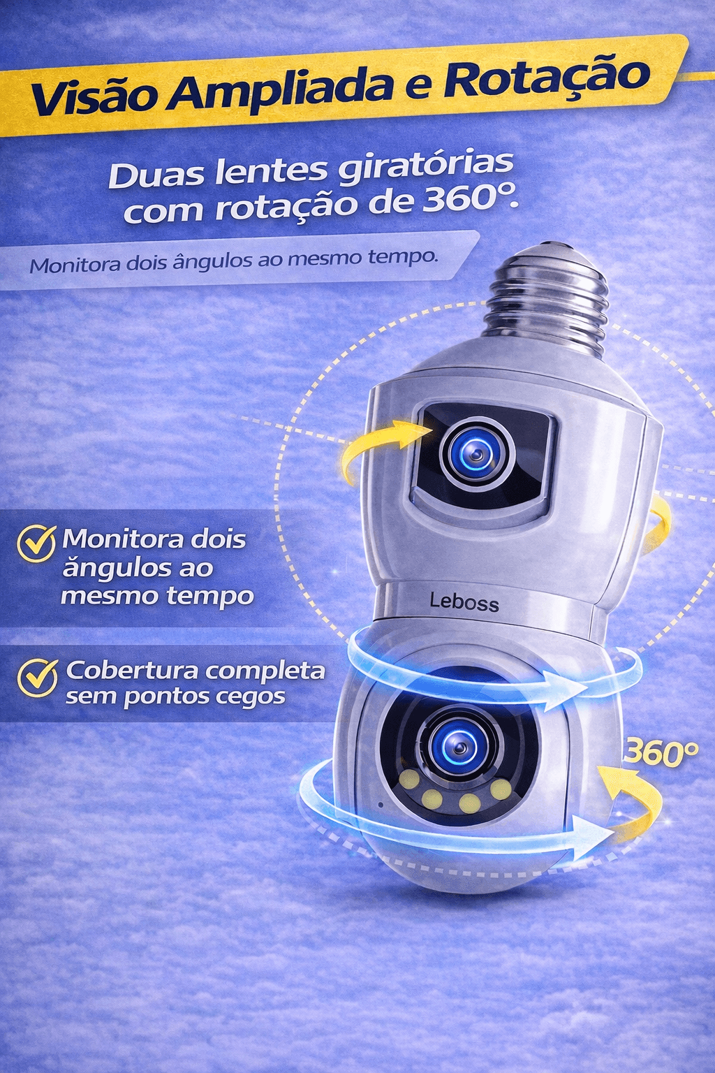 Câmera De Segurança Wifi Duas Lentes Com Rotação 360 - Imagem 5