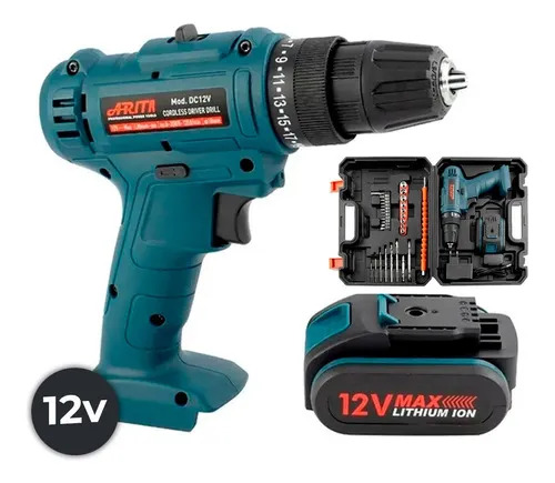 Parafusadeira Arita Bateria 12v Com Acessórios E Maleta Azul - Imagem 5